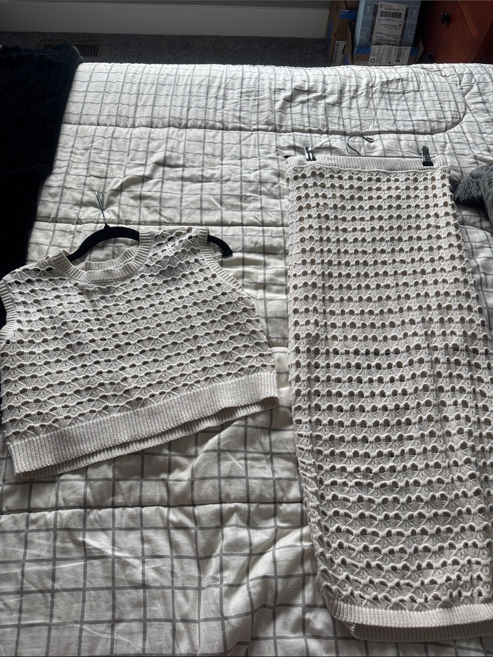 Cream Crochet Knit Midi top and skirt  Set - Picture 4 of 7
